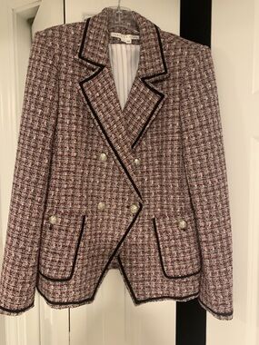 Veronica Beard Pink & Black Tweed Double-Breasted Blazer